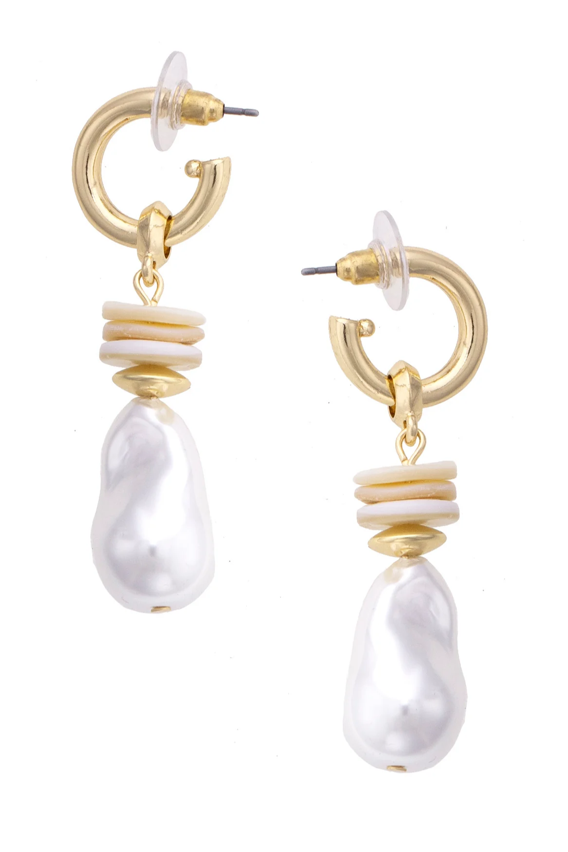 Leandra Pearl Shell Drop Hoop Earrings in Natural