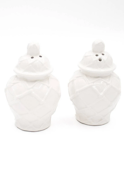 White Textured Jar Salt & Pepper Shaker Set