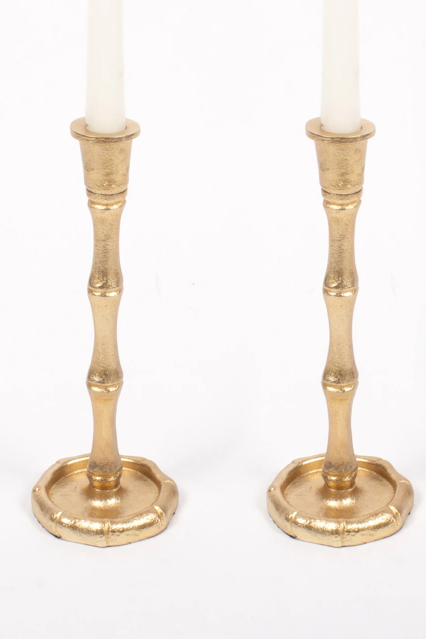 Gold Bamboo Small Candlestick Set