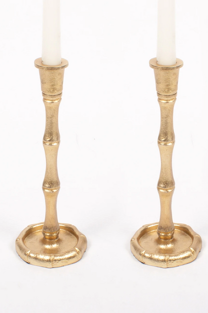 Gold Bamboo Small Candlestick Set