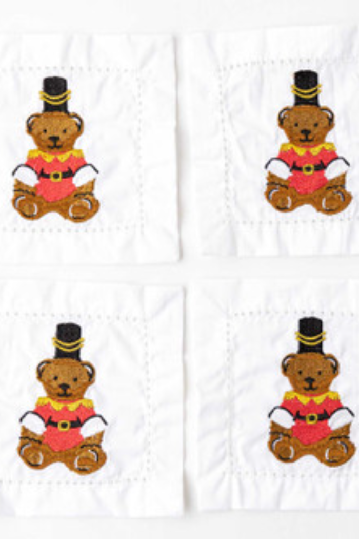 Embroidered Bears Cocktail Napkin Set (4)