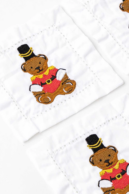 Embroidered Bears Cocktail Napkin Set (4)