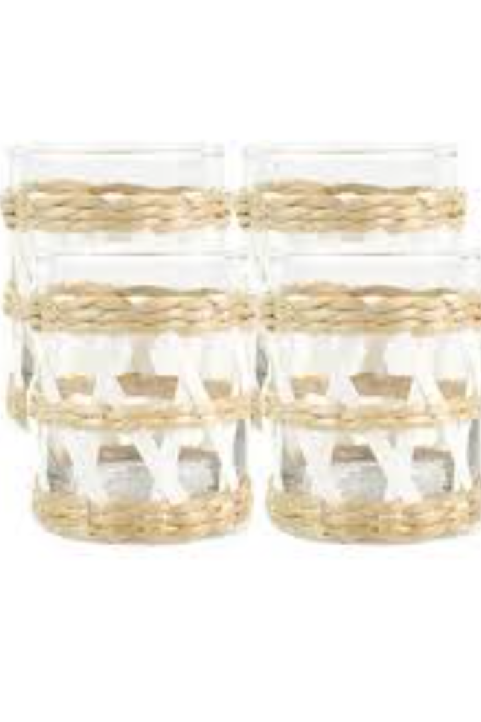 Old Fashioned Glasses with White Rattan Each
