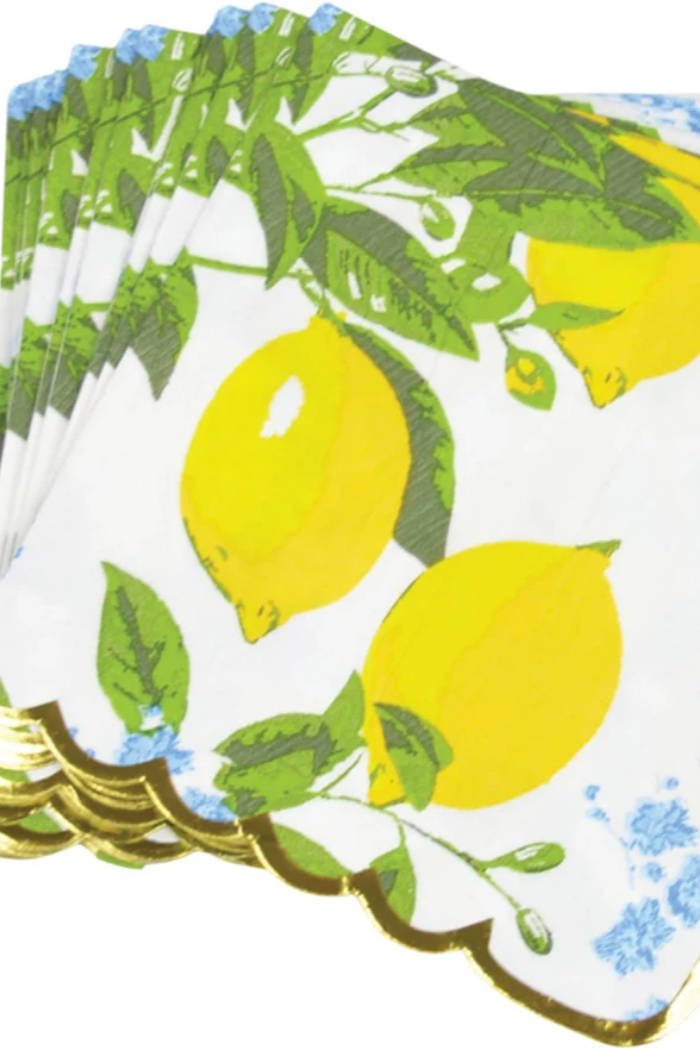 Lemon Floral Paper Beverage Napkins
