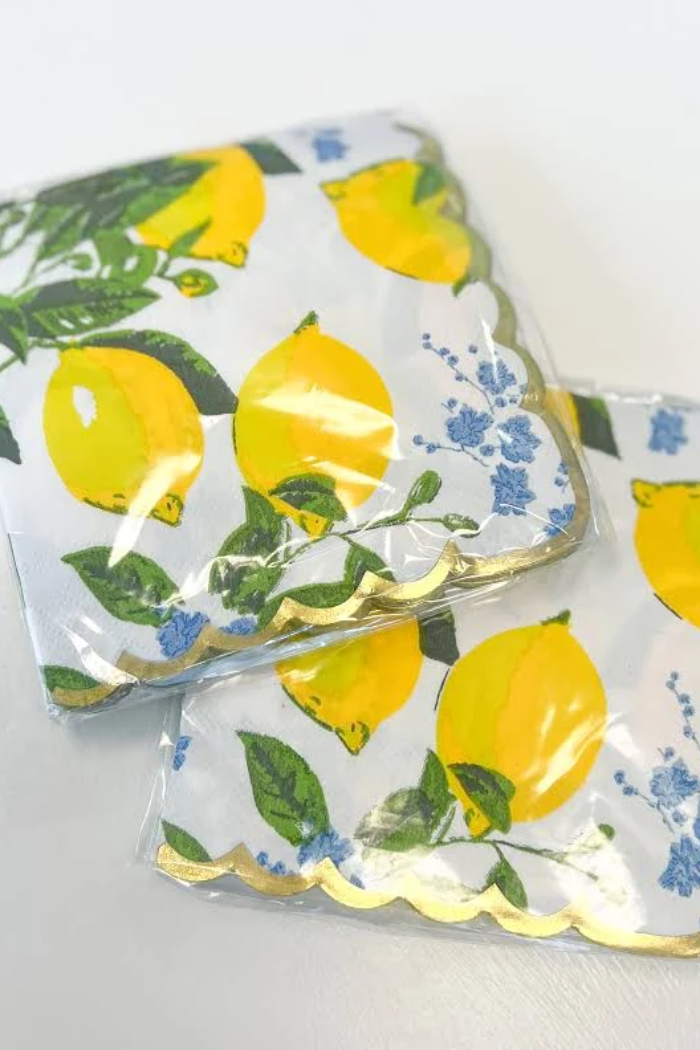 Lemon Floral Paper Beverage Napkins