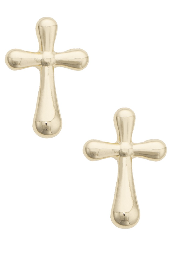 Cross Icon Stud Earrings in Shiny Gold