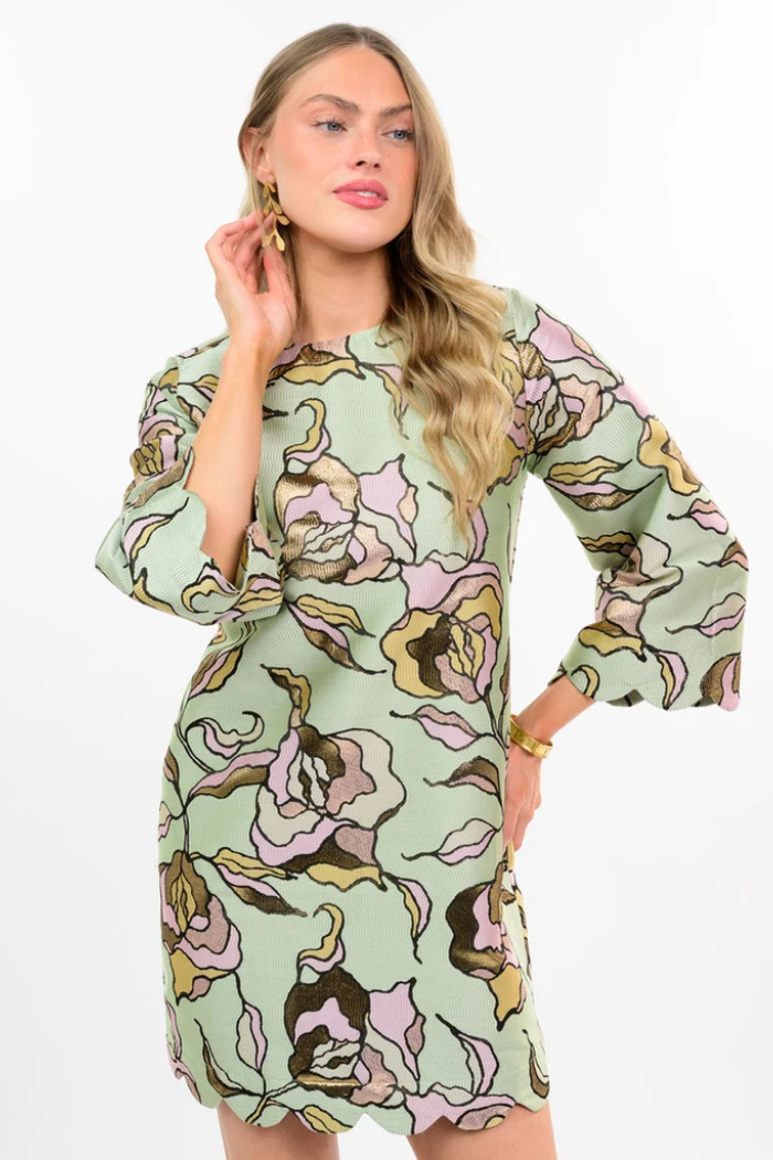 Brocade Dress with Scallop Hems