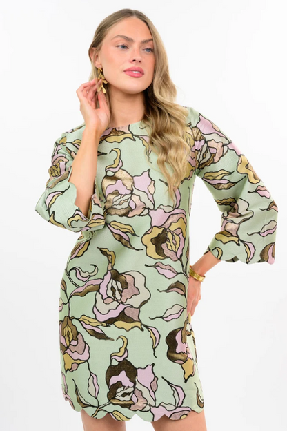 Brocade Dress with Scallop Hems