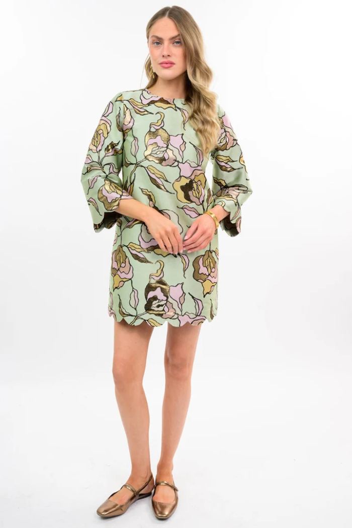 Brocade Dress with Scallop Hems