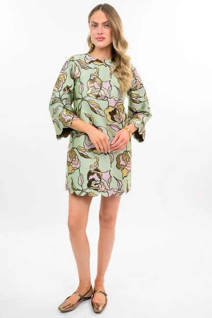Brocade Dress with Scallop Hems