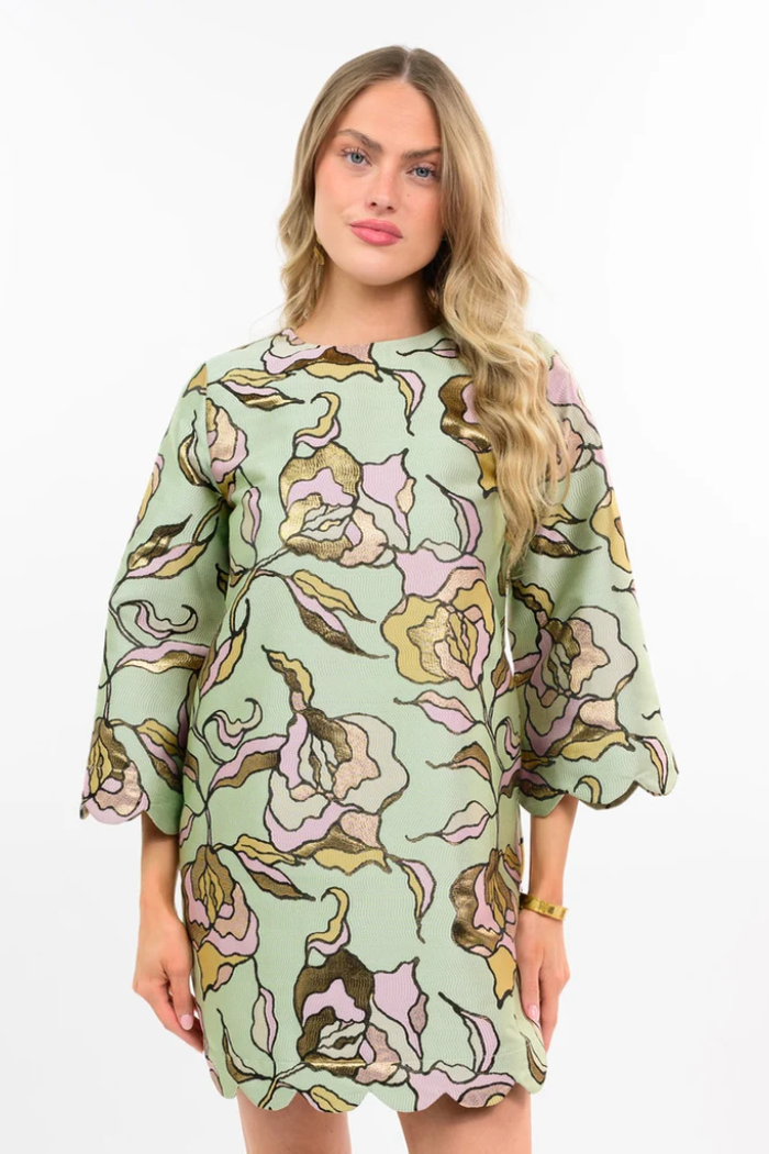 Brocade Dress with Scallop Hems
