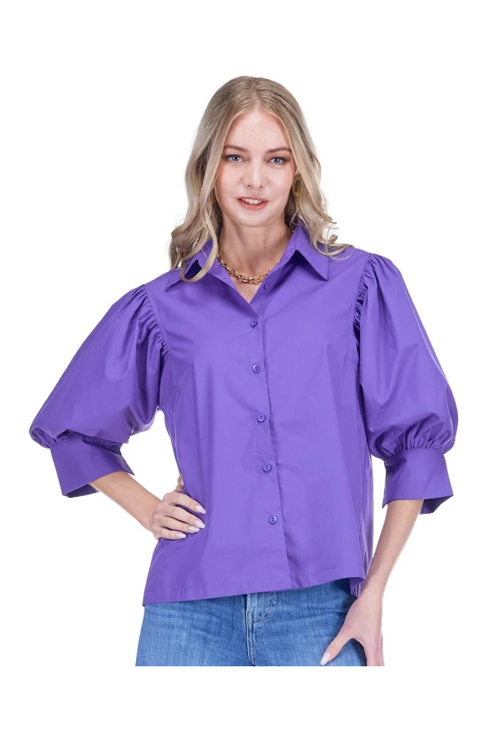 Purple Puff Sleeve Shirt