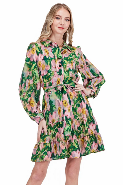 Golden Magnolia Placket Collar Dress