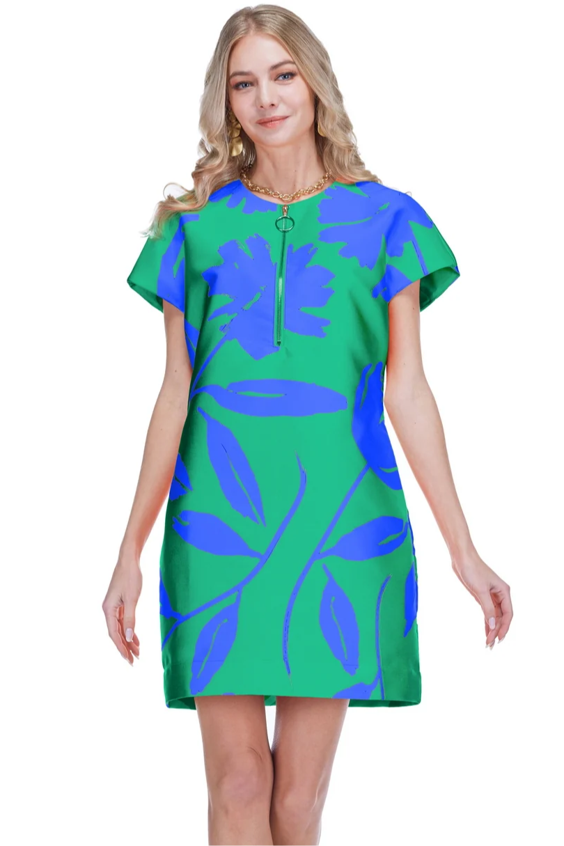 Green Floral Brocade Dress