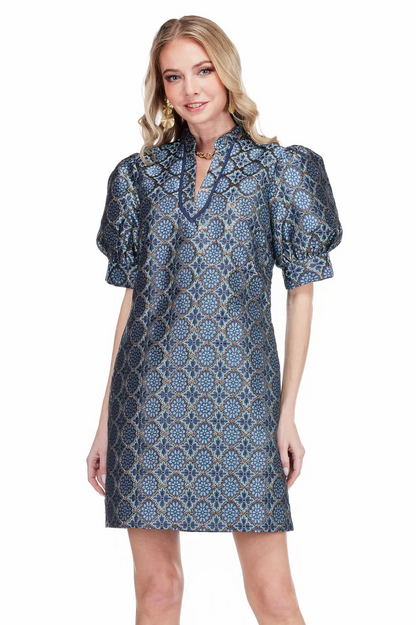 Gilded Trellis Collar trimmed V-neck dress
