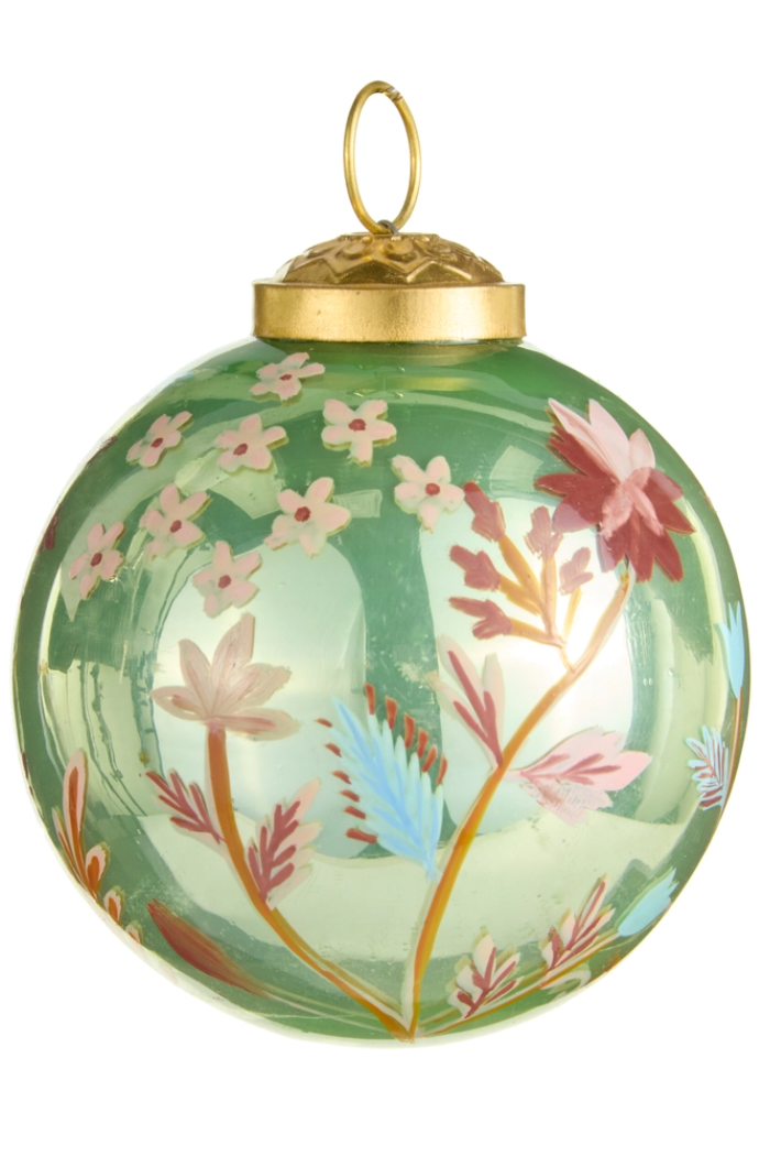 3" Green Floral Ball Ornament