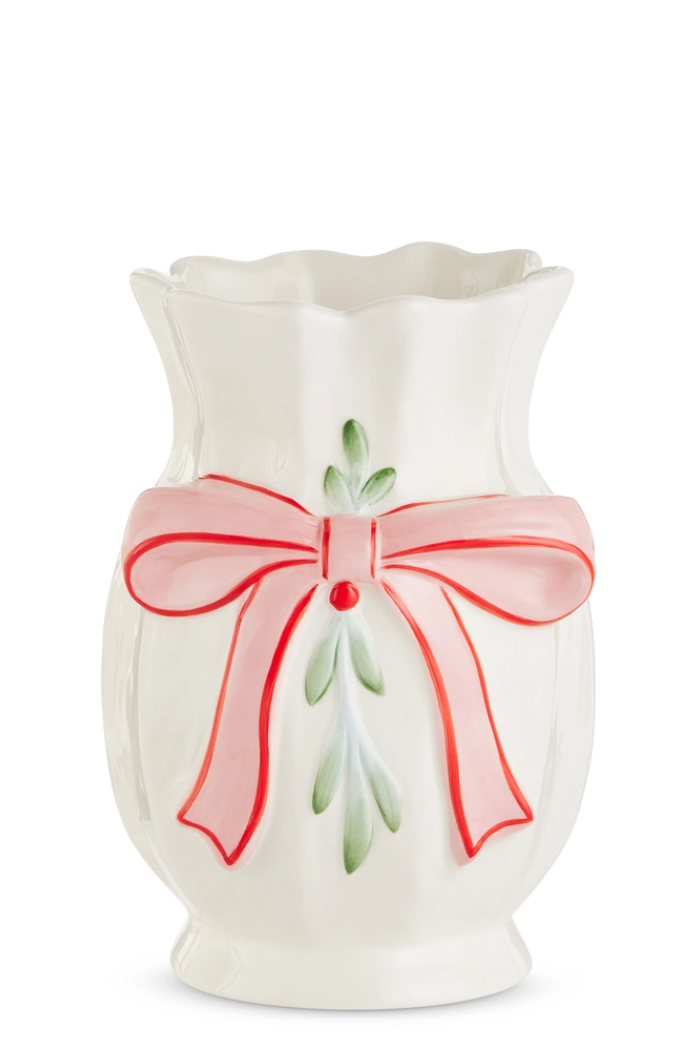 8.75" Bow & Mistletoe Vase