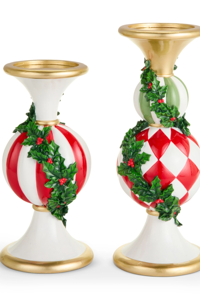 12" Holly Candle Holder Set of 2