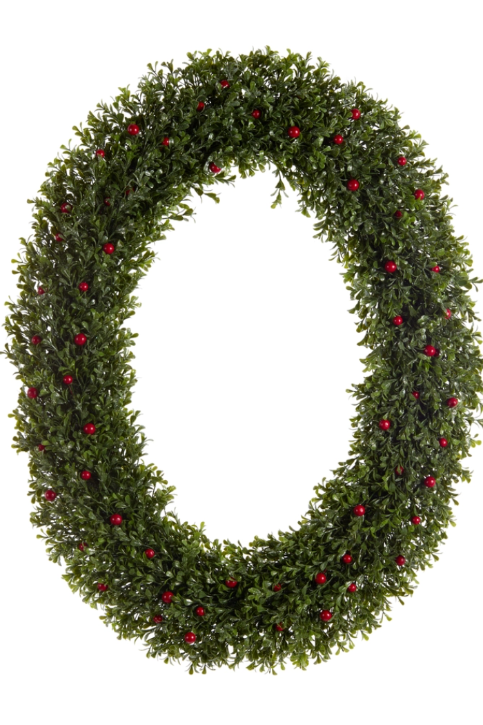 30.5" Iced Oval Boxwood with Berries Wreath