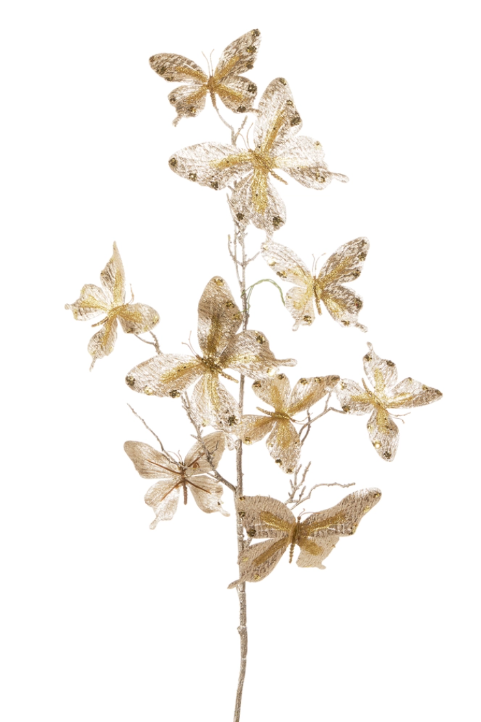 37" Glitter Gold Butterfly Spray
