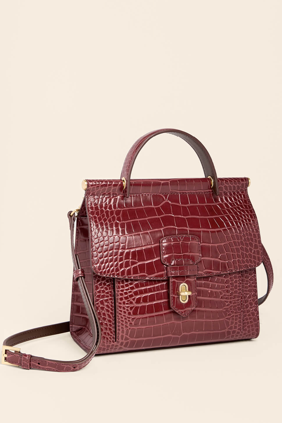 Siren Beverly Leather Satchel Bordeaux Croc