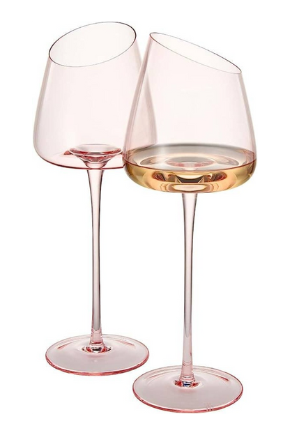Pink Slanted Wine Glass Set of 2