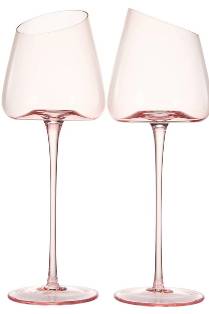 Pink Slanted Wine Glass Set of 2
