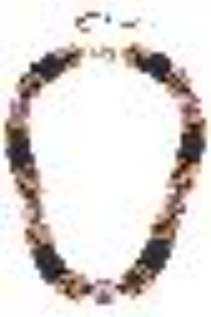Lorelei Pink & White Chinoiserie Painted Wood Statement Necklace in Navy