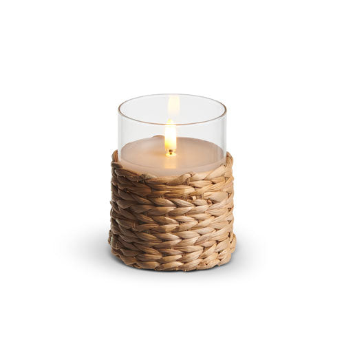 Woven Wrap Glass Ivory Pillar Candle