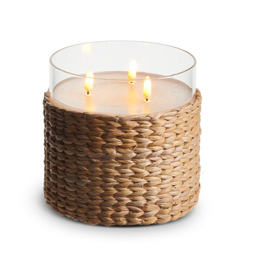 Woven Wrap Glass Ivory Pillar Candle