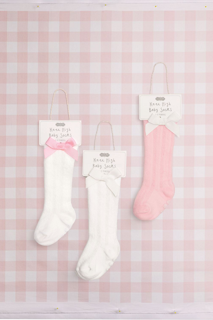 Tall White Bow Socks