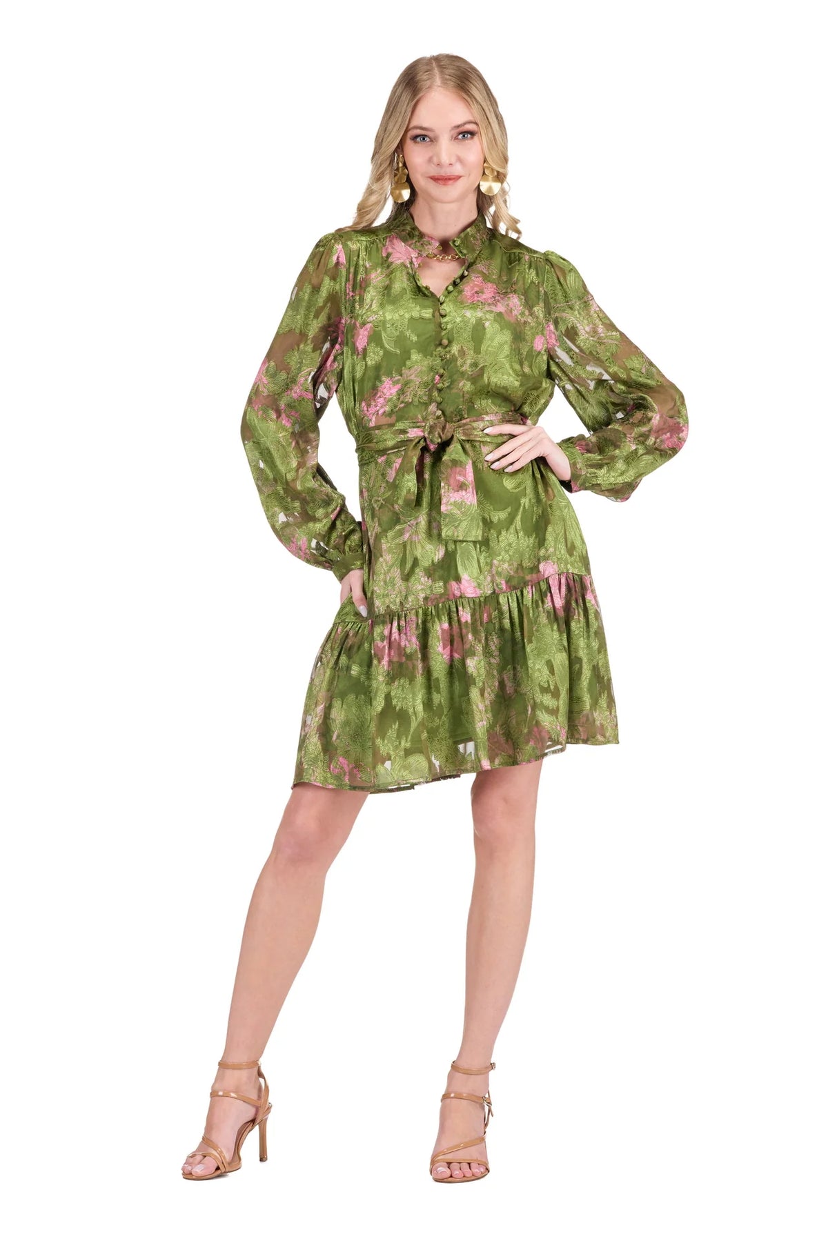 Whimsical Garden High Neck Button Dress