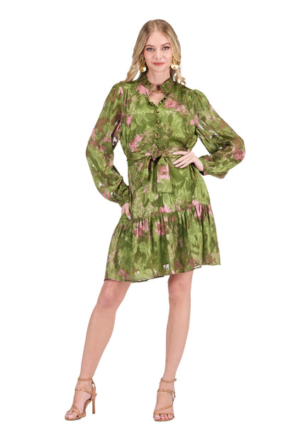 Whimsical Garden High Neck Button Dress