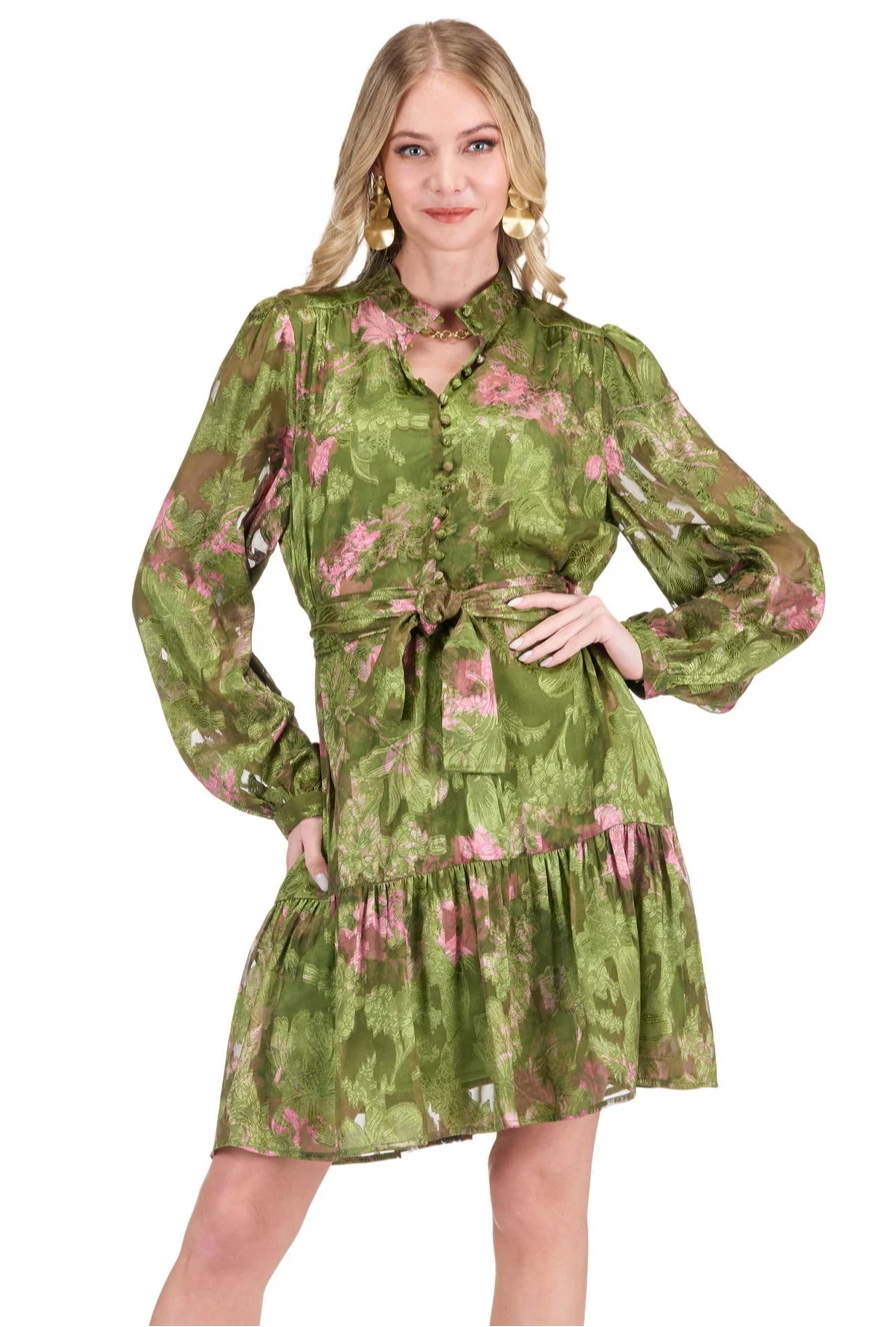Whimsical Garden High Neck Button Dress