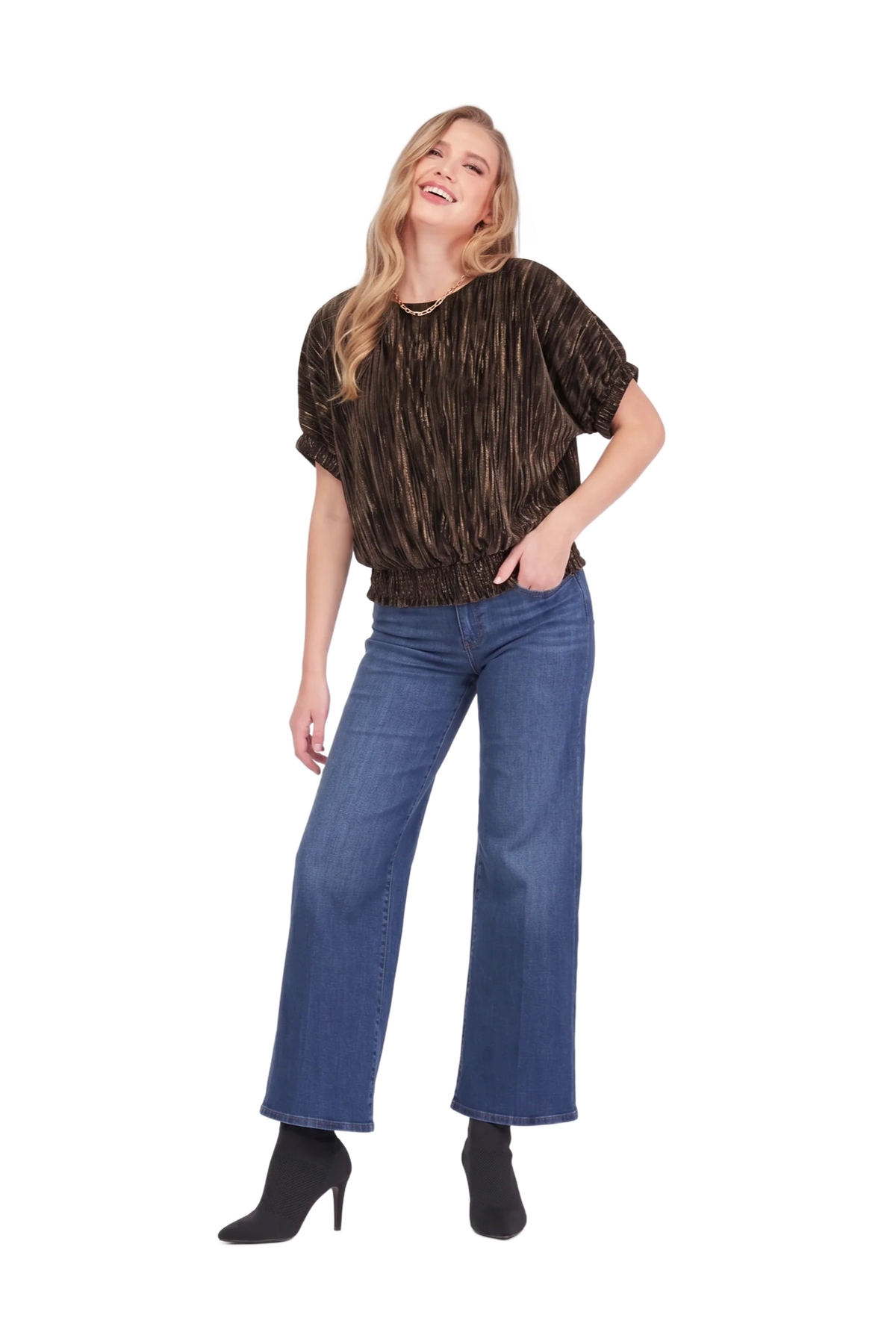 Brown Cinched Sleeve Top